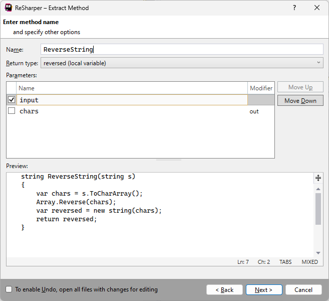 ReSharper. Extract Method refactoring