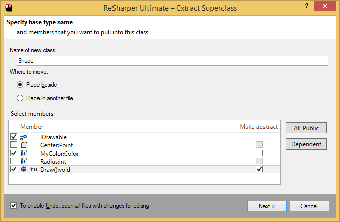 ReSharper. Extract Superclass (Base class) refactoring