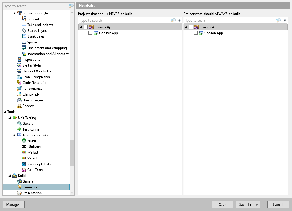 ReSharper options: Tools | Build | Heuristics
