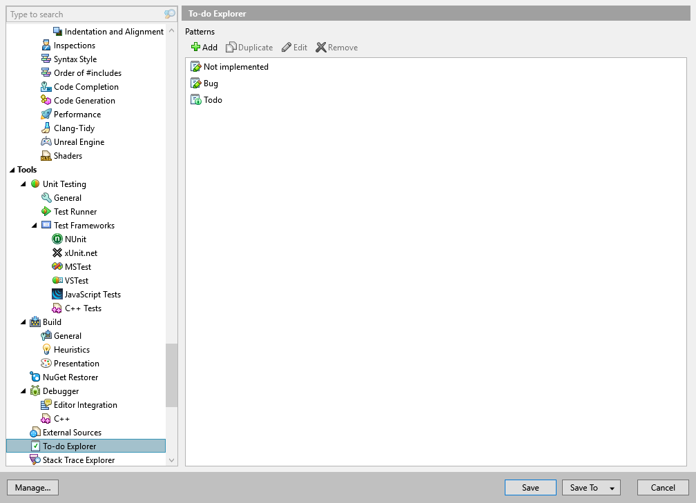 ReSharper options: Tools | To-do Explorer