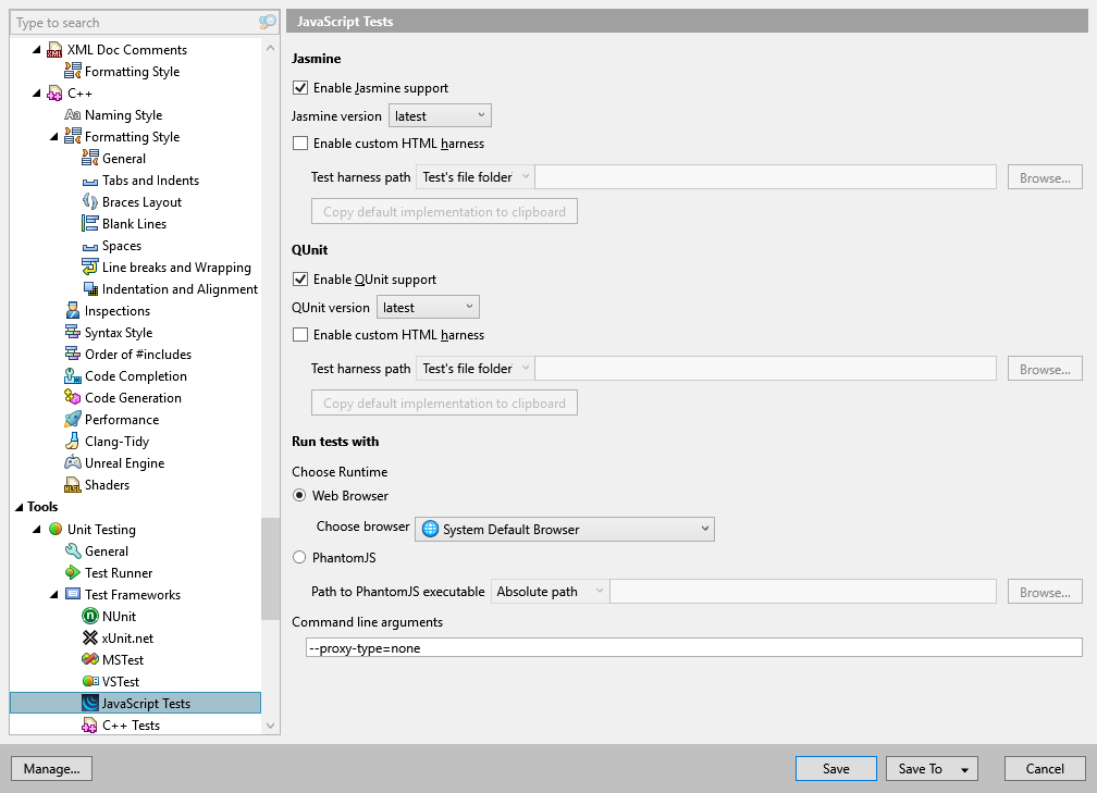 ReSharper options: Tools | Unit Testing | Test Frameworks | JavaScript Tests