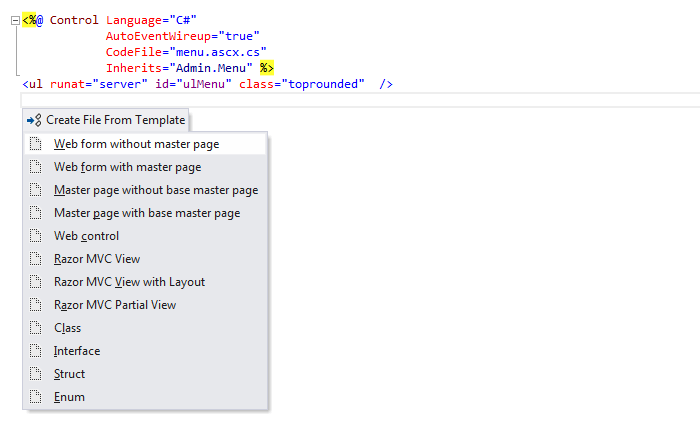 ReSharper: File templates in ASP.NET