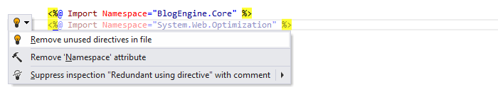 ReSharper: 'Remove unused directives in file' quick-fix in ASP.NET