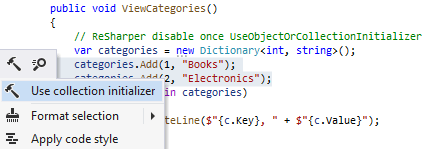 ReSharper: Converting assignments to object initializer
