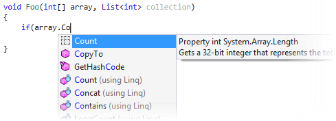 Completing mistyped Count property for array