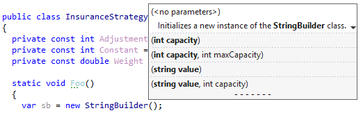 Parameter information for a method with many overloads