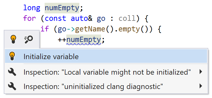 ReSharper helps initialize variables in C++