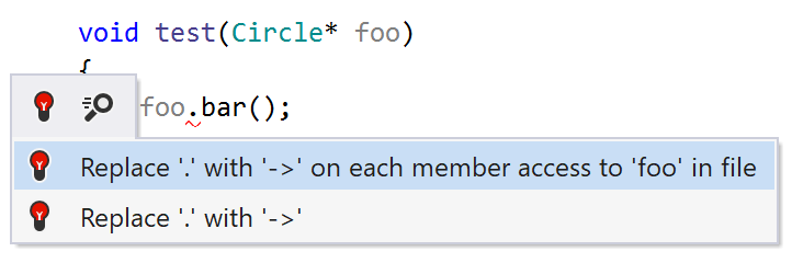 ReSharper helps replacing the dot operator with arrow