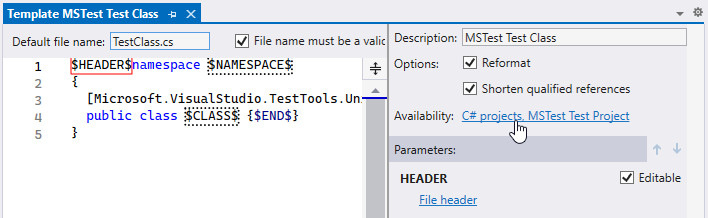 ReSharper: File tempalte for test classes