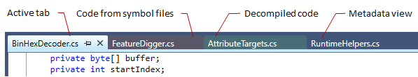 dotPeek: Tab colors for different code presentation modes