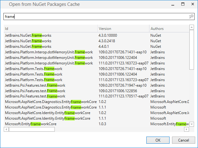 Opening NuGet packages from local NuGet package cache