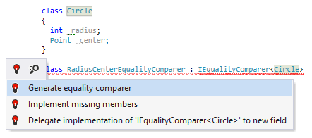 ReSharper: Generate equality comparer quick-fix