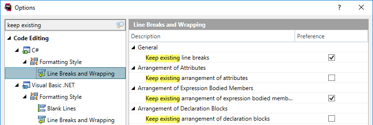 ReSharper: keep existing formatting for selected rules
