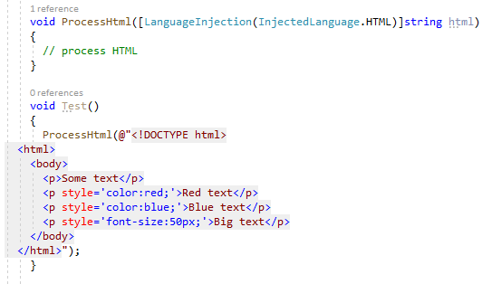 ReSharper: Marking injected languages with [LanguageInjectionAttribute]