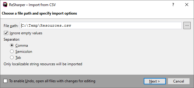 ReSharper: Localization Manager. Import from CSV