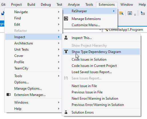 ReSharper menu in Visual Studio