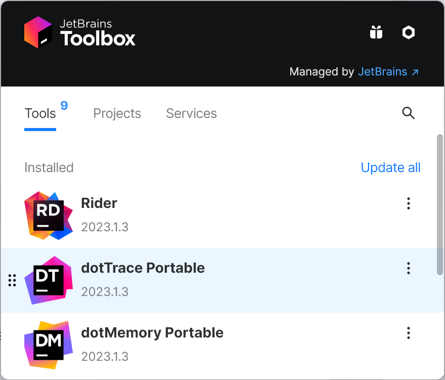Start dotTrace from Toolbox
