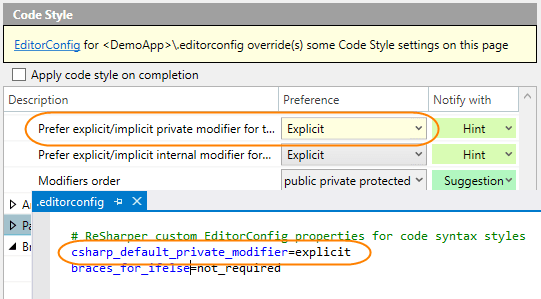 Code style options overridden by EditorConfig styles