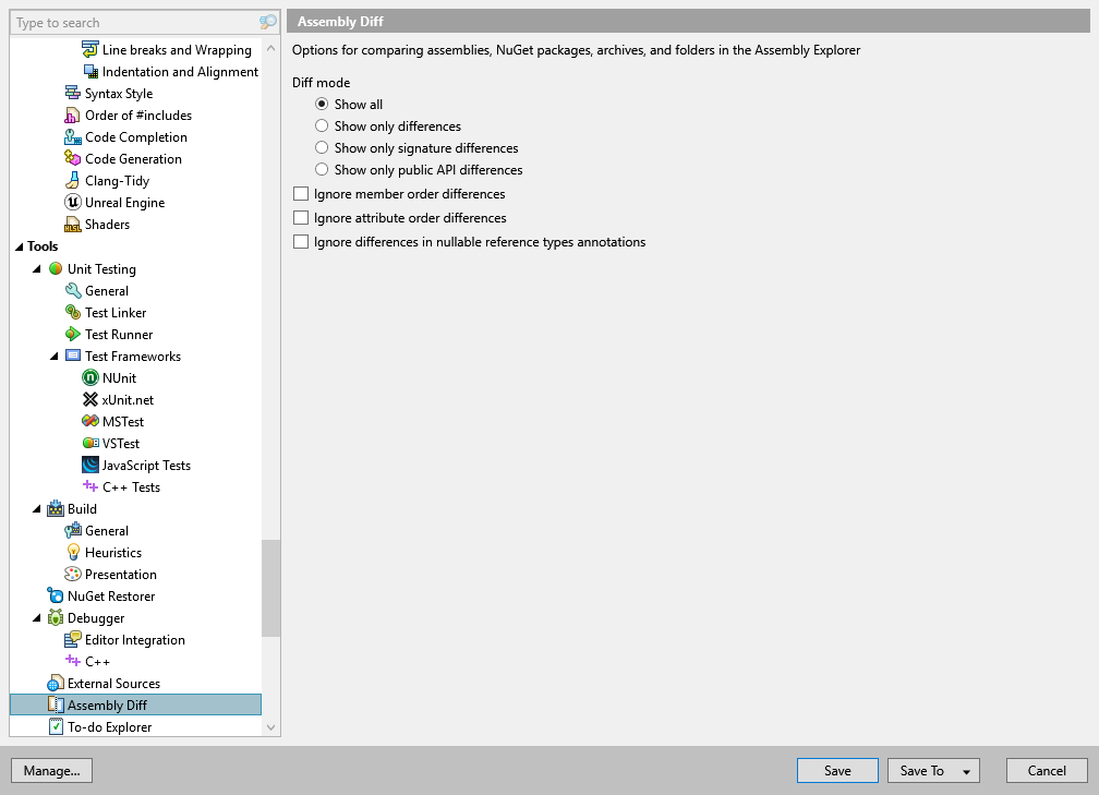 ReSharper options: Tools | Assembly Diff ReSharper options: Tools | Assembly Diff