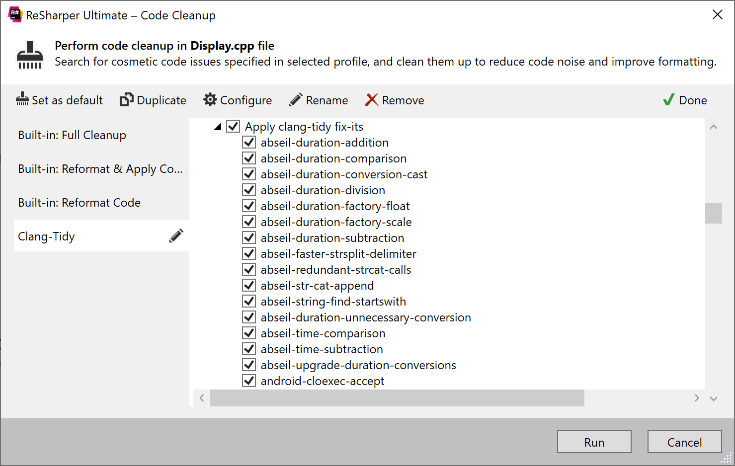 ReSharper: Applying Clang-Tidy fixes with code cleanup ReSharper: Applying Clang-Tidy fixes with code cleanup