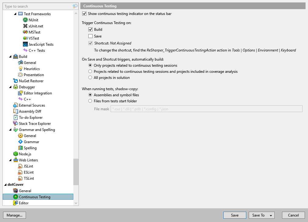 dotCover options: dotCover | Continuous Testing