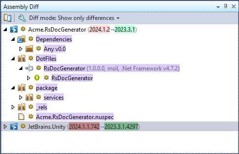dotPeek: Assembly comparison node in the Assembly Diff tool window