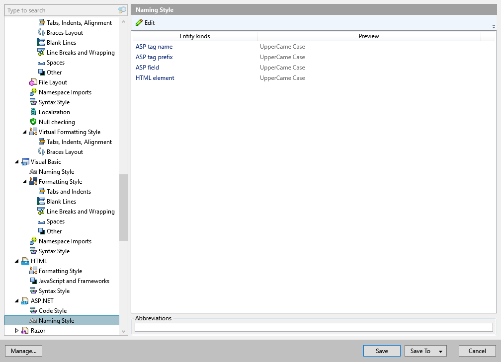 ReSharper options: Code Editing | ASP.NET | Naming Style