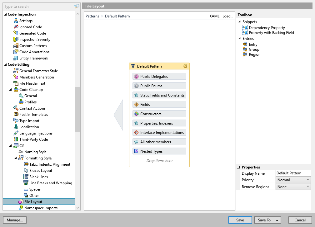 ReSharper options: Code Editing | C# | File Layout