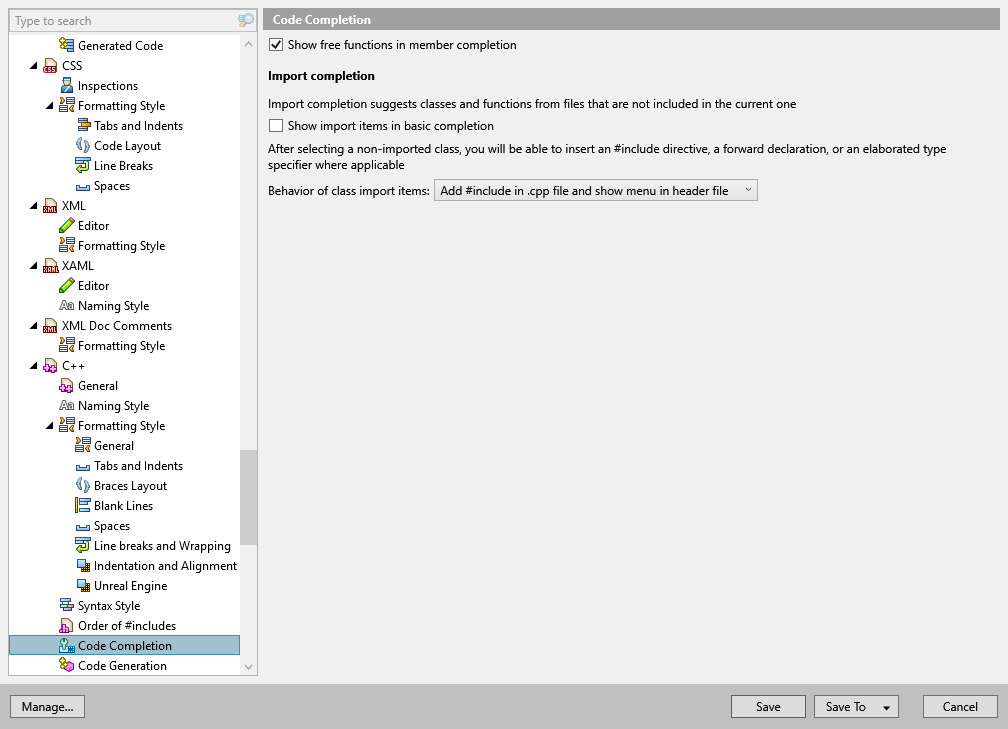 ReSharper options: Code Editing | C++ | Code Completion