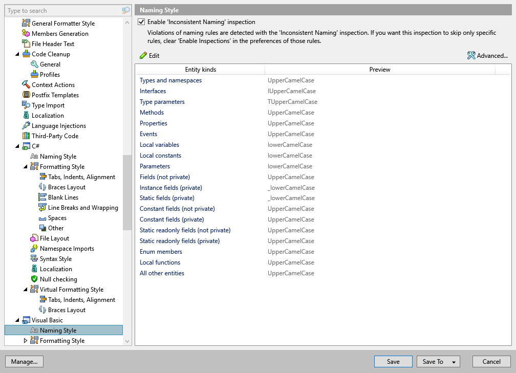 ReSharper options: Code Editing | Visual Basic | Naming Style