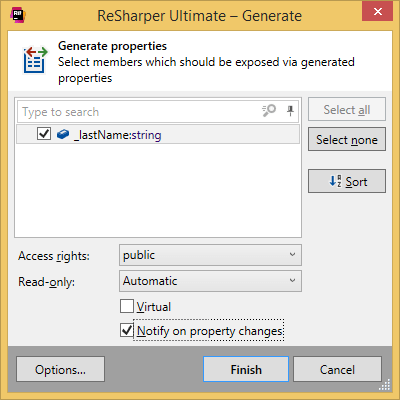 ReSharper: INotifyPropertyChanged support