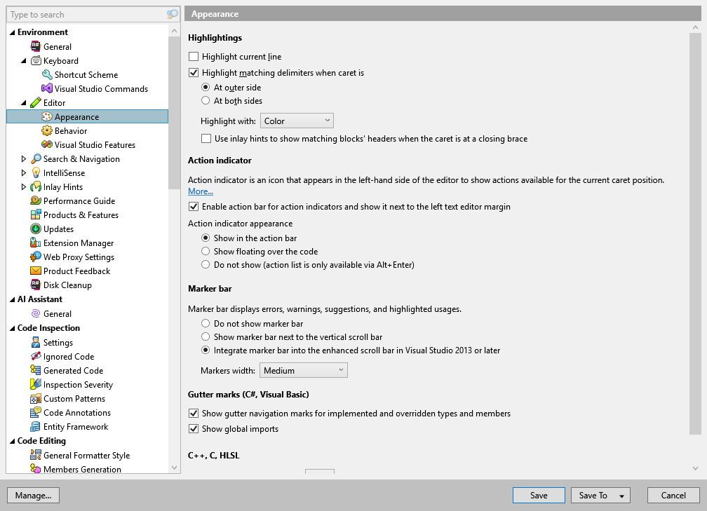 ReSharper options: Environment | Editor | Appearance