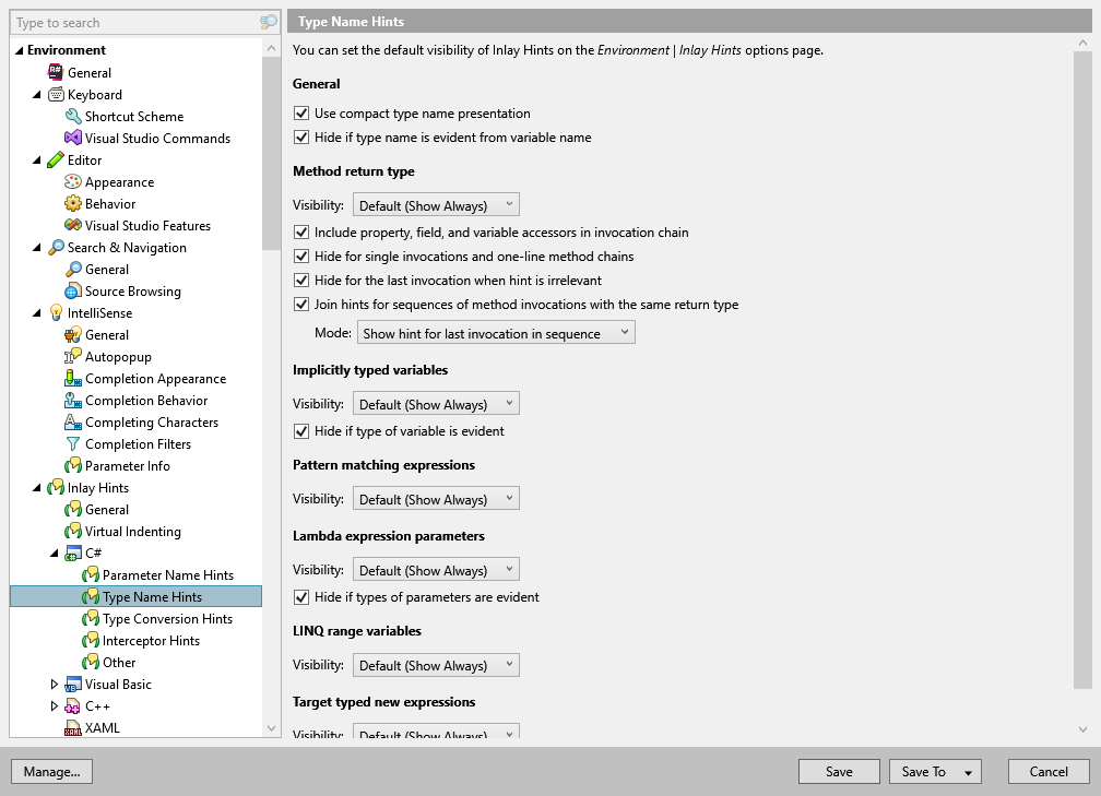 ReSharper options: Environment | Inlay Hints | C# | Type Name Hints