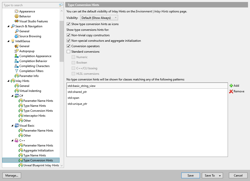 ReSharper options: Environment | Inlay Hints | C++ | Type Conversion Hints