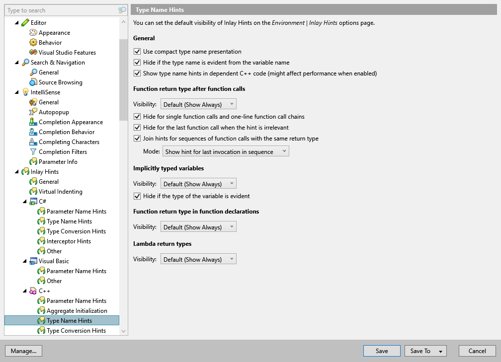 ReSharper options: Environment | Inlay Hints | C++ | Type Name Hints