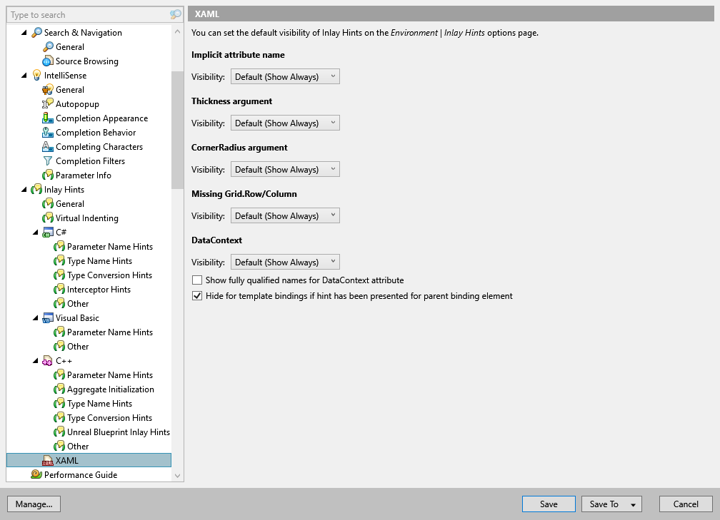 ReSharper options: Environment | Inlay Hints | XAML