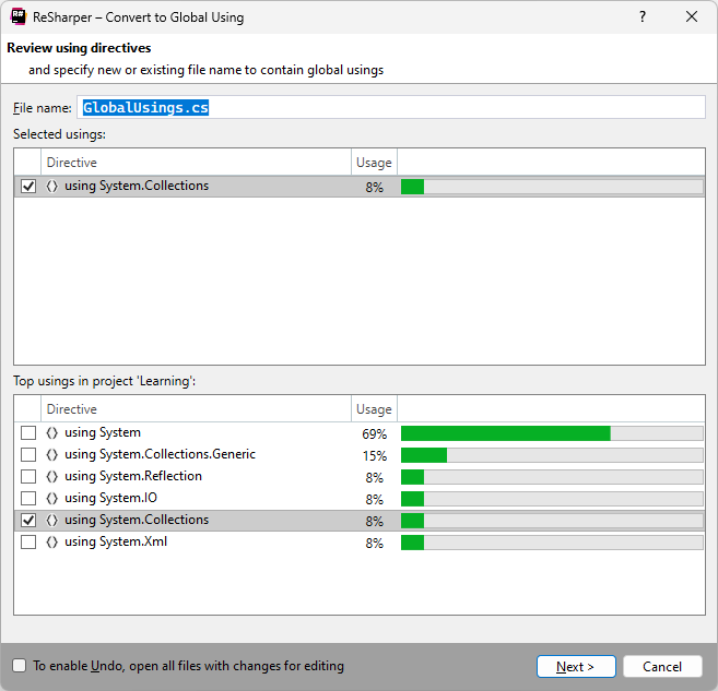 ReSharper: 'Convert to Global Using' refactoring