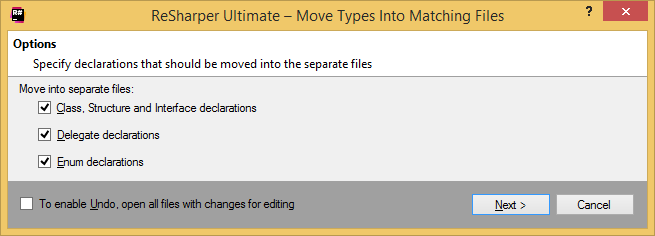 Moving types to matching files