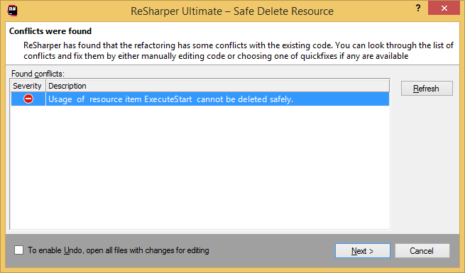 ReSharper: Safe Delete resource. Conflicts