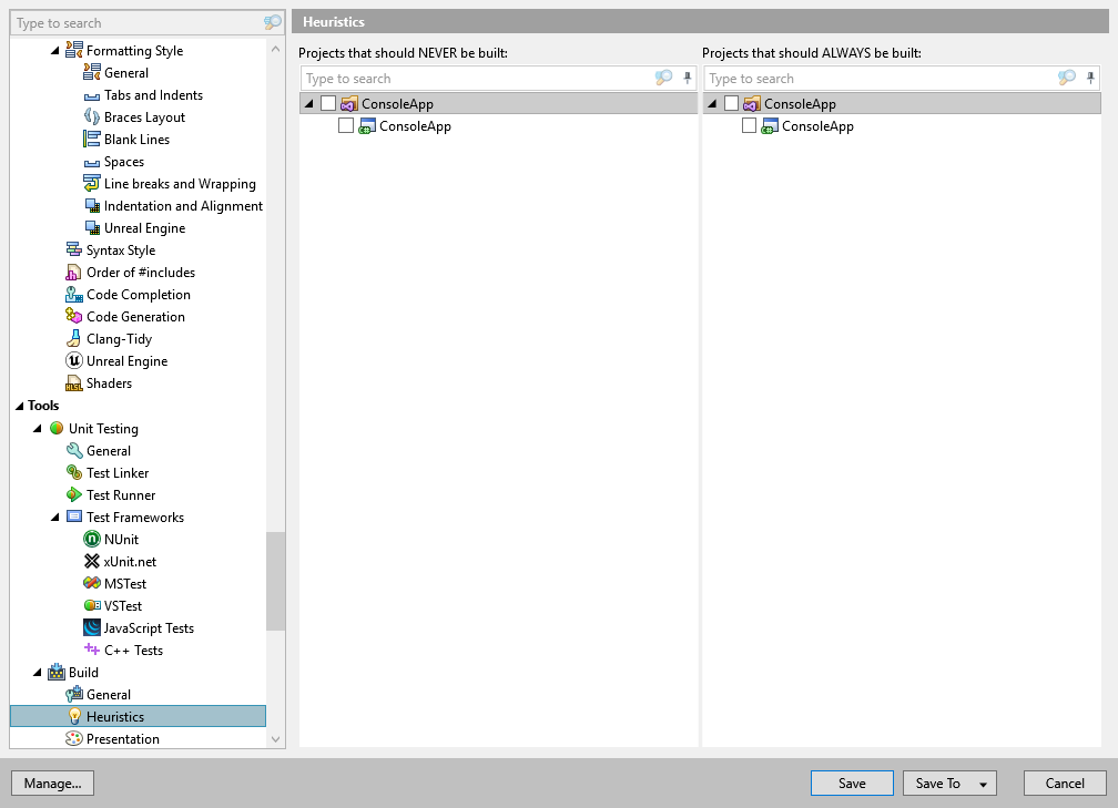 ReSharper options: Tools | Build | Heuristics