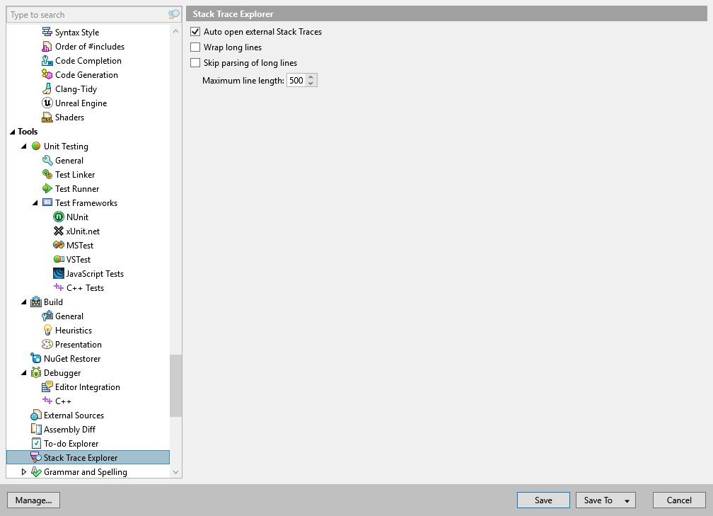 ReSharper options: Tools | Stack Trace Explorer