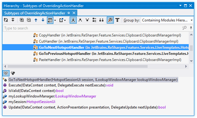 ReSharper: Type hierarchy. members preview