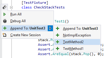 ReSharper: appending tests to a test session
