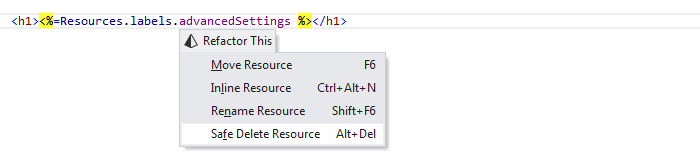 ReSharper: Safe delete resource refactoring in ASP.NET