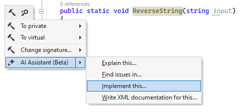 ReSharper: Implementing method with AI Assistant