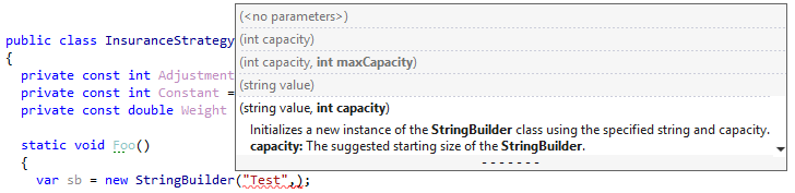 Parameter information for a method with many overloads