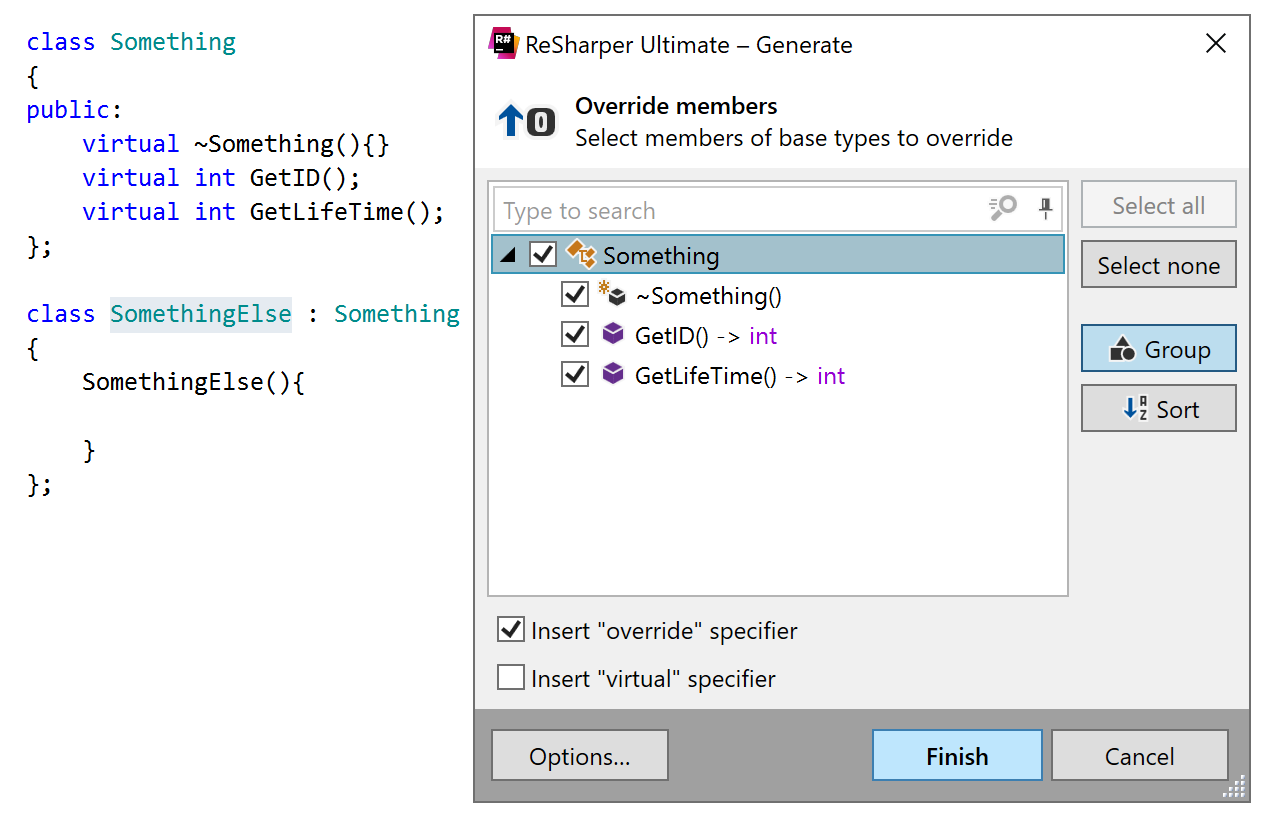 Generating overriding members for a C++ class