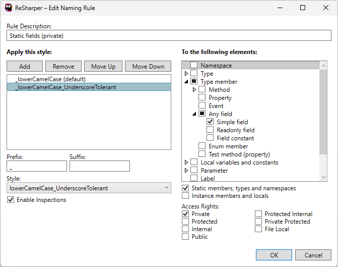 ReSharper: Add/Edit Naming Rule dialog