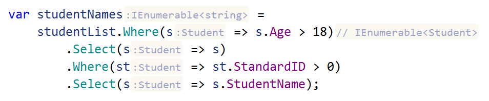 ReSharper: Inlay hints in LINQ expressions