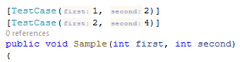 ReSharper: Inlay hints for NUnit TestCase attribute